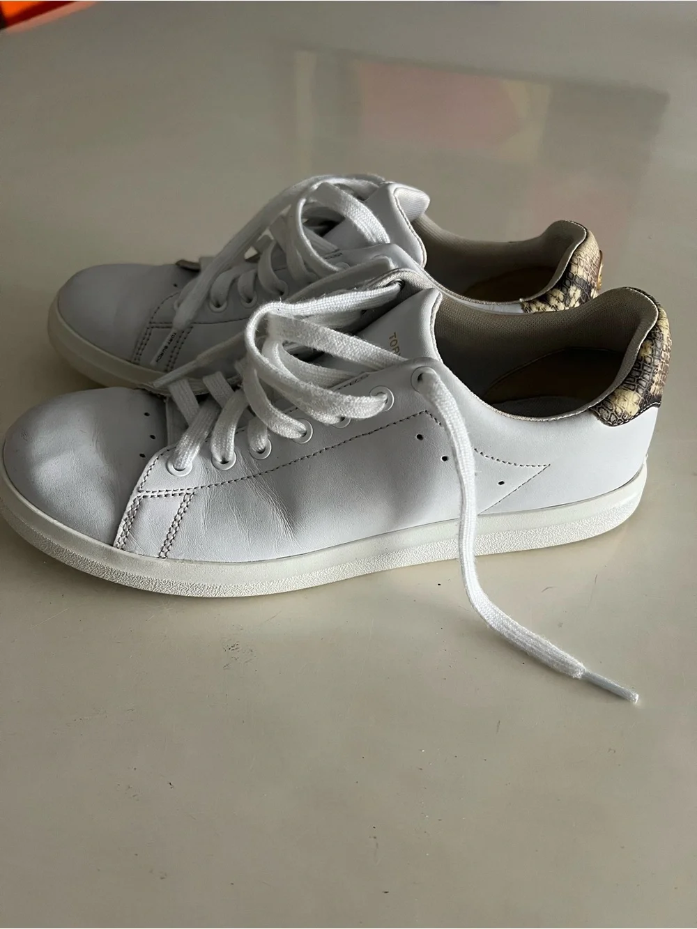 Tory Burch White Sneakers with Gold Snake-Print Accent